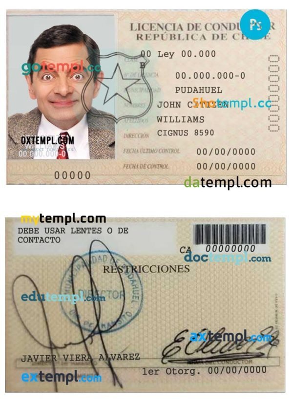 Chile licencia de conductor (driving license) template in PSD format