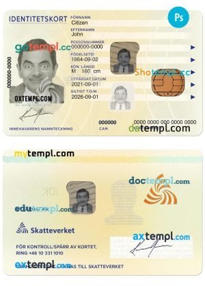 Sweden identity card PSD template, 2017 – present