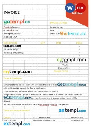 Art Director Invoice template in word and pdf format