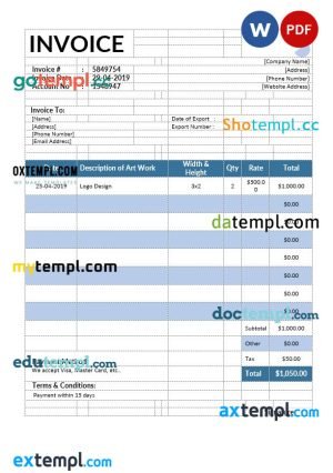 # care module universal multipurpose tax invoice template in Word and PDF format, fully editable