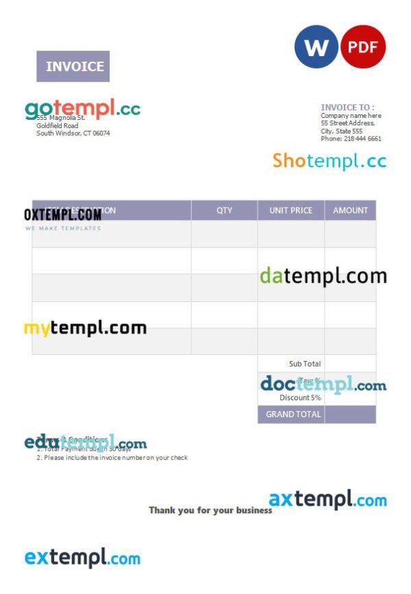 Basic Invoice template in word and pdf format