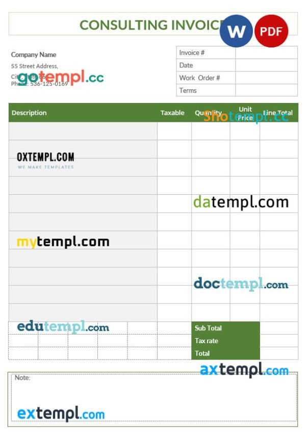 Blank Consulting Invoice template in word and pdf format