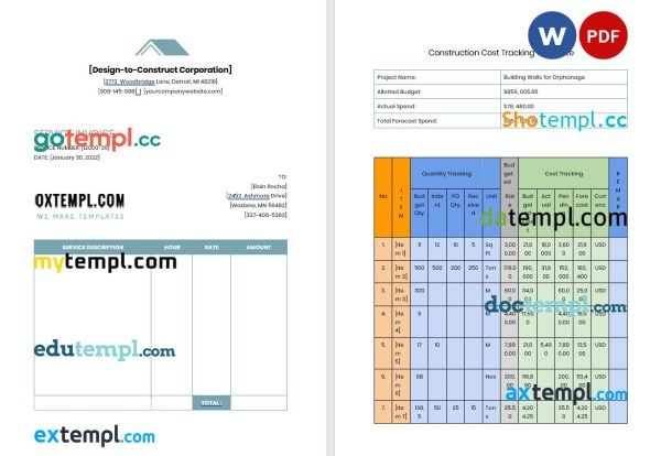 Contractor Job Invoice template in word and pdf format