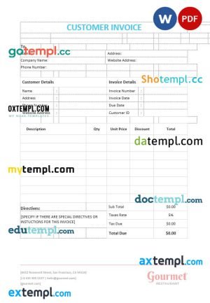 Customer Invoice template in word and pdf format