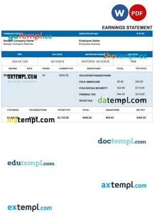 DARKBLUE pay stub Word and PDF template