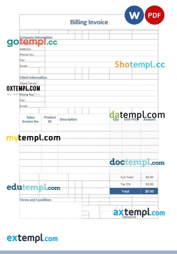 Dining Invoice template in word and pdf format