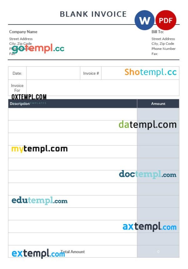 Editable Blank Invoice template in word and pdf format