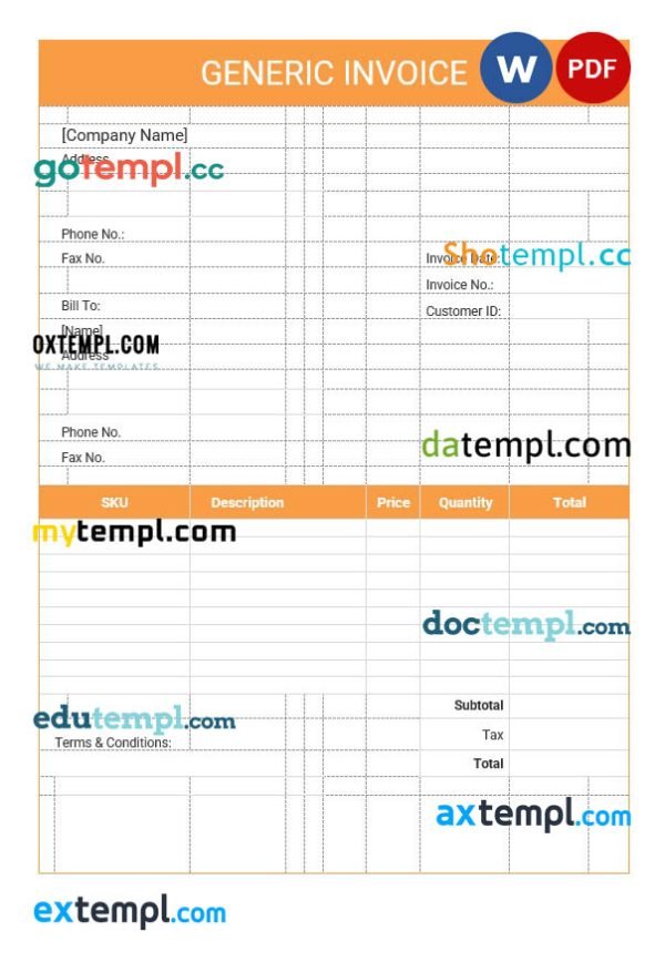 Editable Generic Invoice template in word and pdf format