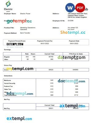 forestry company payslip template in Word and PDF formats