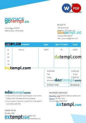 Finance Consultant Invoice template in word and pdf format