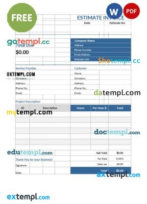 Free Estimate Invoice template in word and pdf format