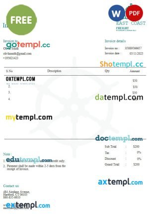 Free Shipping Invoice template in word and pdf format