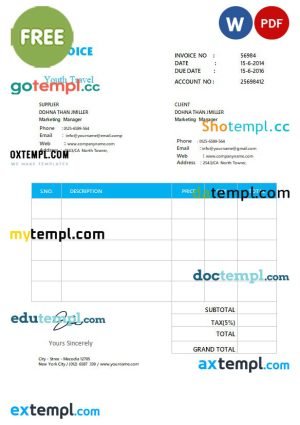 Cleaning services invoice template in word and pdf format