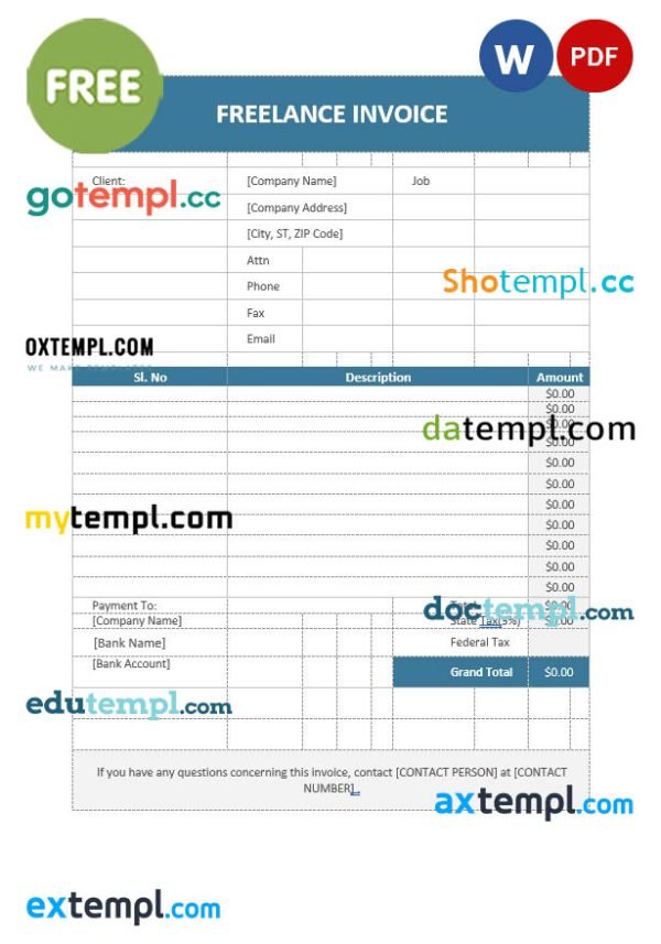 Free Freelance invoice template in word and pdf format