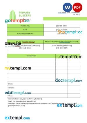 General Contractor Invoice template in word and pdf format