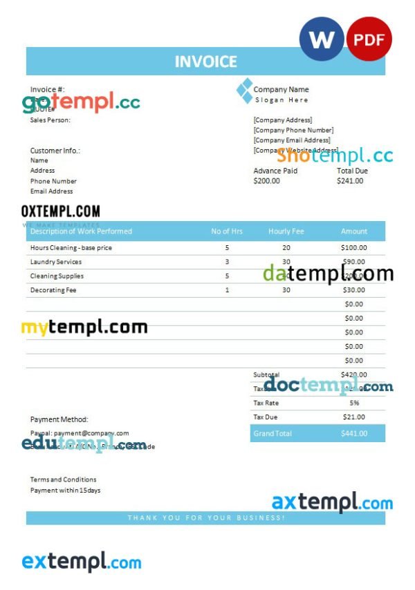 Handyman Invoice template in word and pdf format