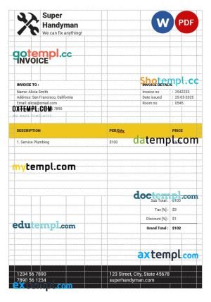 free general construction contract template, Word and PDF format