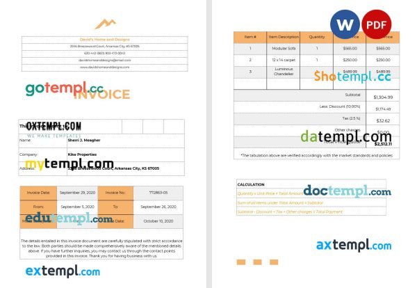 Home Staging Invoice template in word and pdf format