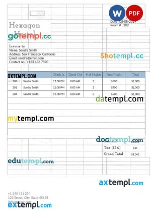 Hostel Invoice template in word and pdf format