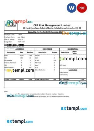 Agricultural company payroll template in Word and PDF formats