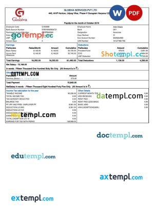 digital publishing company paystub template in Word and PDF formats