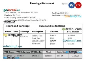 INFINITE wealth Australia earning statement template in Word and PDF formats