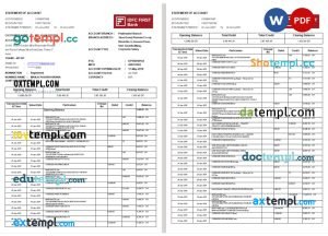 India IDFC bank statement Word and PDF template, 8 pages