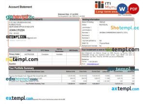 INDIA ITI mutual fund statement Word and PDF template