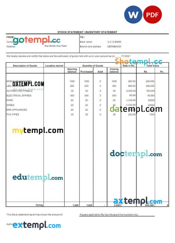 INDIA UCO bank statement Word and PDF template