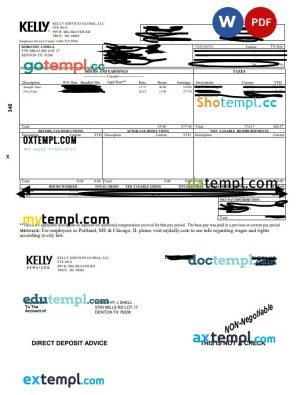 Kelly services paystub Word and PDF template