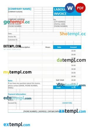 Labour Invoice Format template in word and pdf format
