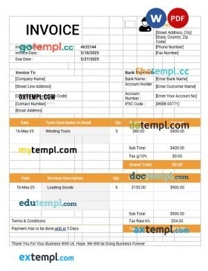 Nursing School Invoice template in word and pdf format