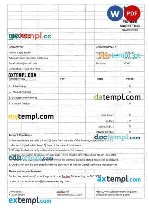 Marketing Agency Invoice Template template in word and pdf format