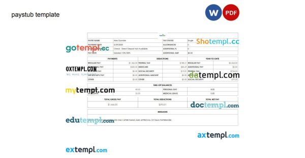 Medical leave pay stub template in PDF and Word format