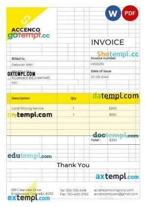 Movers & Moving Company Invoice template in word and pdf format