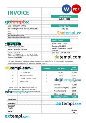 Free Invoice Template for Cleaning Service template in word and pdf format