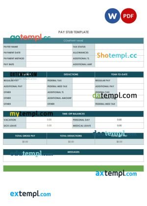 Company paystub Word and PDF template, version 2
