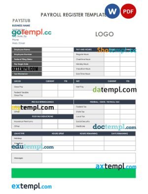 Payroll Register Word and PDF template