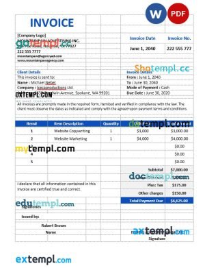 Professional Advertising Agency Invoice template in word and pdf format