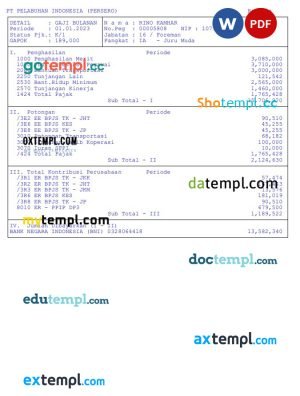Pt pelabuhan indonesia (persero) pay stub template in PDF and Word formats