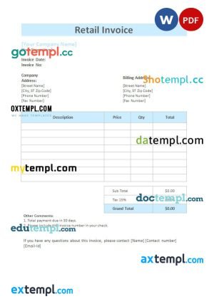 Retail Invoice template in word and pdf format