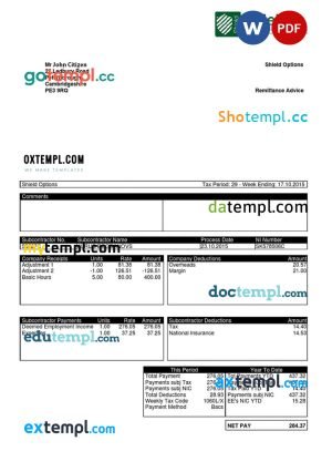 Engineering company payslip template in Word and PDF formats