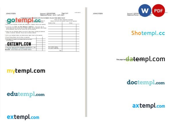 USA Citibank statement Word and PDF template, 3 pages