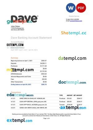 Palestine Quds bank statement Excel and PDF template
