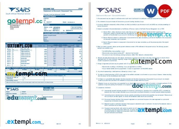 USA SARS bank statement Word and PDF template, 2 pages