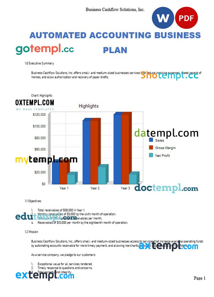free automated accounting business plan template in Word and PDF formats