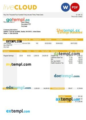 My Benefits Wal-Mart earnings statement Word and PDF template