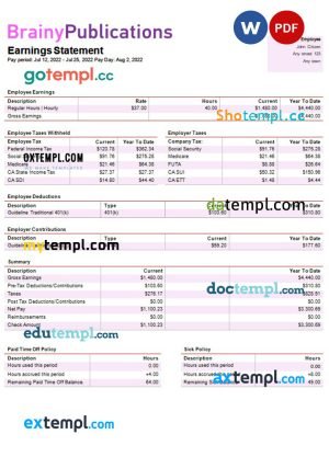 UAE Tawam hospital payslip template in Word and PDF formats