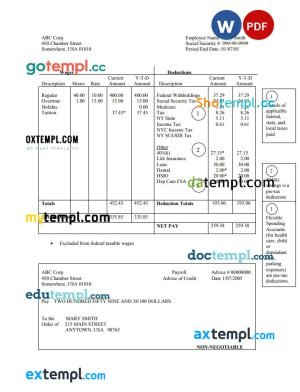 call forwarding company paystub template in Excel and PDF formats