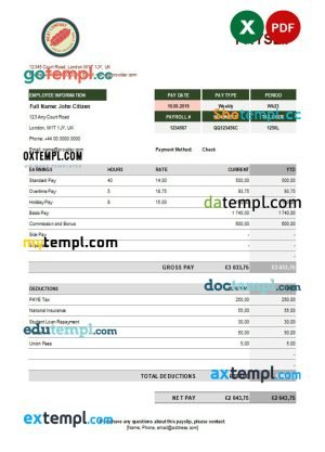 food meat company earning statement template in Excel and PDF formats